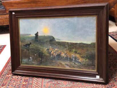null Paul DELAMAIN (1821-1882)

Moonrise, the shepherd and the sea.

Pastel signed...