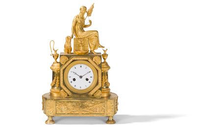 null GILDED BRONZE CLOCK

with allegorical decoration of a spinner, shells 

friezes...