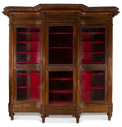 null LARGE WALNUT BOOKCASE WITH THREE GLASS DOORS.

opening with three glass doors,...