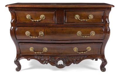 null WALNUT CHEST OF DRAWERS, STAINED IN A MAHOGANY STYLE

with four drawers on three...