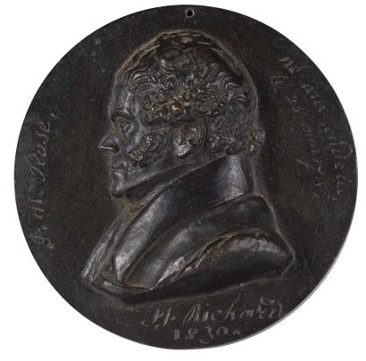 null MEDALLION IN BRONZE PATINA

representing the portrait of Mr. Rose.

Signed and...