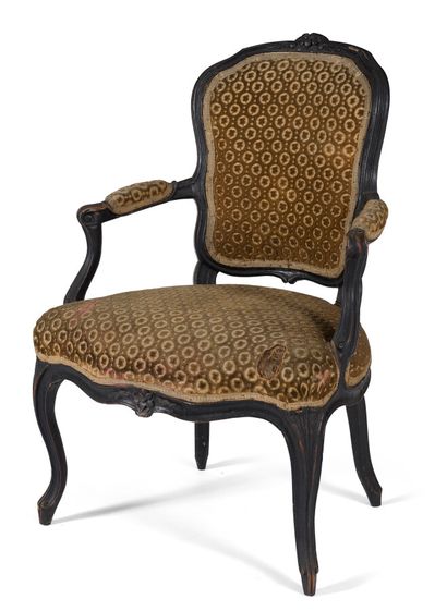 null BEECHWOOD ARMCHAIR, CARVED AND REPAINTED

the contoured back, decorated with...