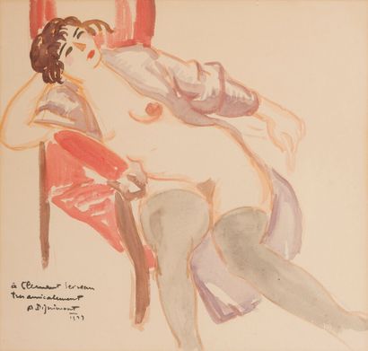 null André DIGNIMONT (1891-1965)

Seated model.

Drawing in ink wash, dedicated "To...
