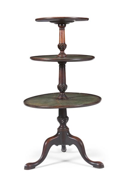 null WALNUT AND MAHOGANY DUMB WAITER

with three trays and a baluster shaft with...
