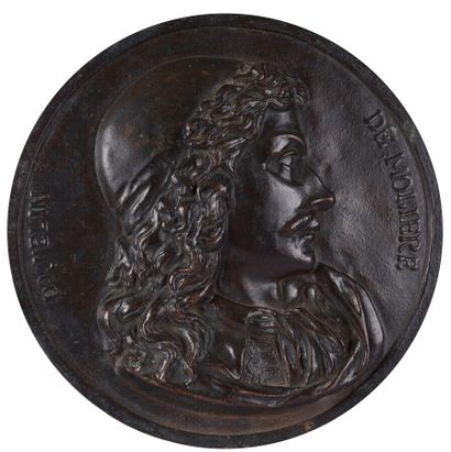 null MEDALLION IN BRONZE PATINA

representing Molière in profile.

Inscribed Poquelin...