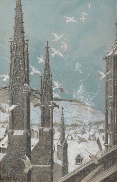 null Georges RITLENG (born in 1875)

Strasbourg Cathedral under the snow.

Gouache...