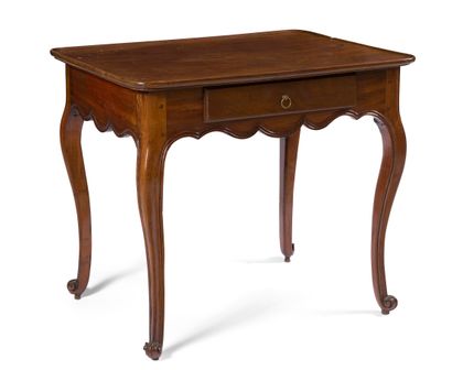 null MAHOGANY CABARET TABLE WITH MOULDING

the scalloped belt opening to a drawer,...