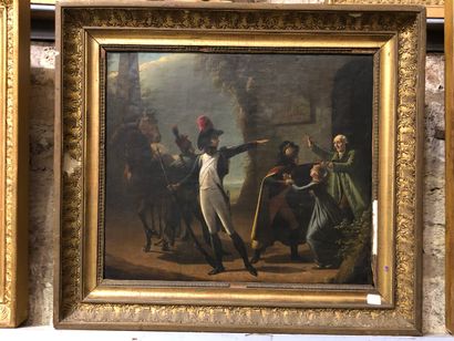 null 19th CENTURY SCHOOL 

The departure of the soldier.

Oil on canvas.

In a gilded...