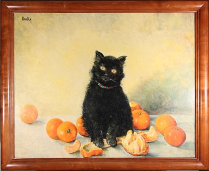 null Marie-Madeleine de RASKY (1897-1982)

"Cyrille the black cat with oranges

Oil...