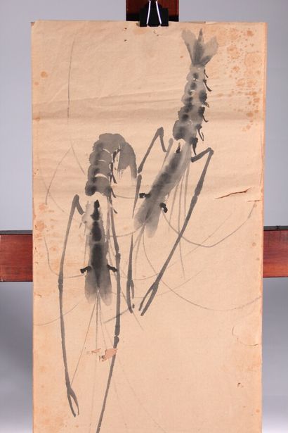 null Ink drawing

"Crayfish"

Asia, 20th century

72 x 26,5 cm

(Tears, small lacks...