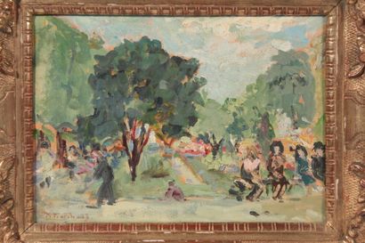 null M. MARCHAND

"A corner of a park, Paris".

Oil on cardboard, signed lower left.

16...