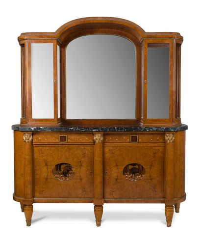null SIDEBOARD WITH CREDENZA FORMING A SILVER CABINET IN BURR AMBOYNA VENEER.

The...