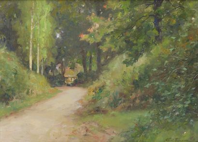 null 
Albert REGAGNON (1874-1961)




"Forest path in Ariège".




Oil on panel signed...