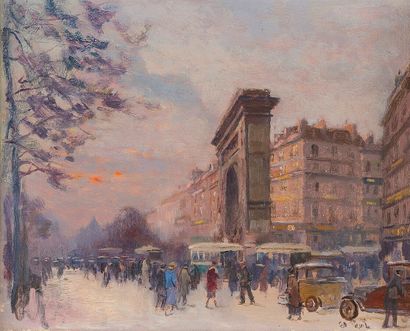 null "Porte Saint-Denis", Paris, 1912

Oil on canvas board, signed "Pavil" lower...