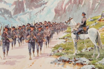 null Louis RAMBAUD (19th - 20th century)

"Alpine hunters, Lautaret road, Meije glaciers

Watercolour...