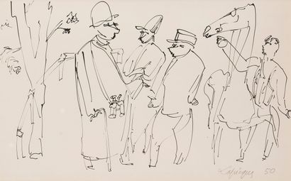 null Charles LAPICQUE (1898-1988)

"Aux courses"

Encre datée "1950"

27 x 44 cm