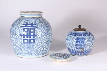 null Pot à gingembre en porcelaine bleu blanc de Chine à décor de rinceaux feuillagés...