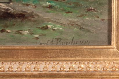 null Ferdinand BONHEUR (1817-1887)

"Bord de rivière animé"

Huile sur panneau d'acajou

21...