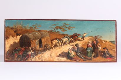 null A. VERON

"The stagecoach".

Oil on canvas mounted on mahogany panel signed...
