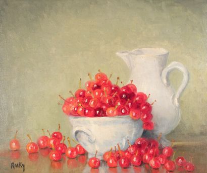 null Marie-Madeleine de RASKY (1897-1982)

"Cherries in a bowl and a milk jug".

Oil...