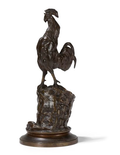 null A rooster figure in bronze with brown patina; signed A. Cain for Auguste Cain...