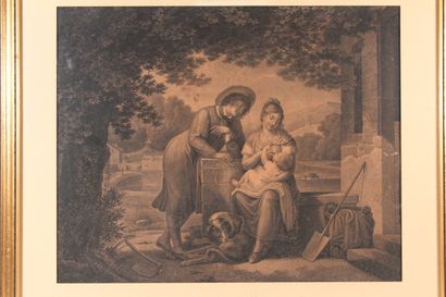 null Black engraving

"The little family".

Size at the sight : 33 x 42 cm

(Fading)

Framed...