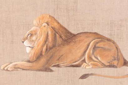 null A.N. LE ROUX

"Reclining Lion".

Acrylic on canvas signed lower right and dated...