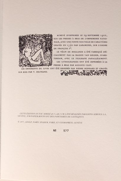 null Paul VERLAINE

"Parallèlement"

Illustration de Pierre BONNARD, réédition en...