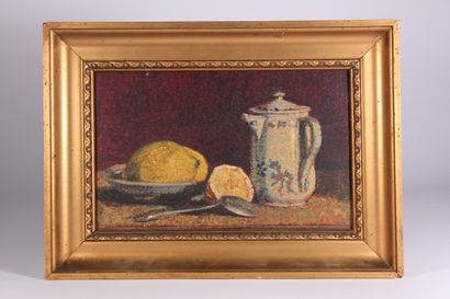 null Early 20th century school

"Still life with lemon".

Oil on panel monogrammed...
