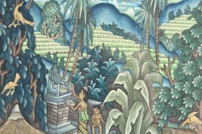 null École de Bali

"Scène de village animé"

Peinture sur tissu

47,5 x 30 cm