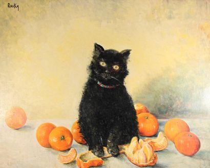 null Marie-Madeleine de RASKY (1897-1982)

"Cyrille the black cat with oranges

Oil...