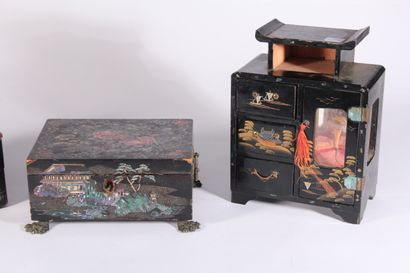 null 
Small lacquered wood and mother-of-pearl inlay box, Far Eastern decoration...