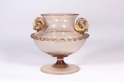 null Murano glass vase decorated with stylized dolphins (small misses) and gold powder...