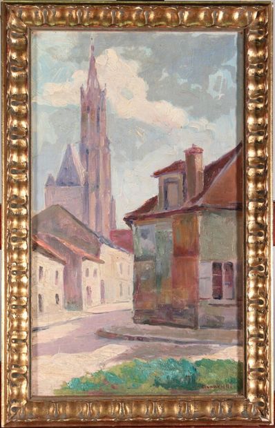 null Regional school early XXth century

"View of a village".

Oil on canvas signed...