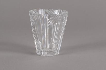 null A Saint Louis crystal truncated cone-shaped vase with engraved parallel stripes...