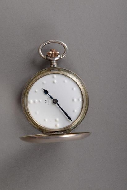 null Omega, silver pocket watch, plain cover and back, white enamelled dial, hour...