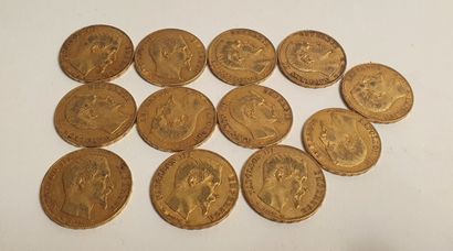 null 12 monnaies or 20 Francs - Napoléon III (1854, 1855)

Poids : 77,23g