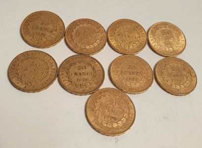 null 9 gold coins 20 Francs - Napoleon III (1876, 1878, 1889, 1893, 1896)

weight...