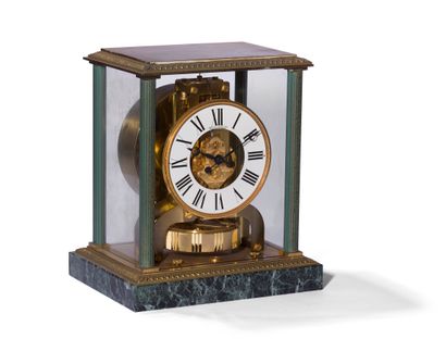 null Jaeger Lecoultre, Atmos clock, Vendôme model, gilt brass cage clock with green...