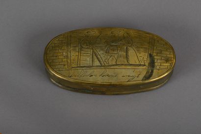 null Oval brass snuffbox with chiselled decoration of scenes of dancing couples accompanied...