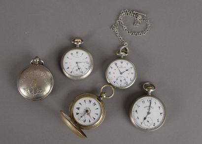 null Cinq montres de poches en métal argenté pour le marché turc : dont deux savonnettes,...