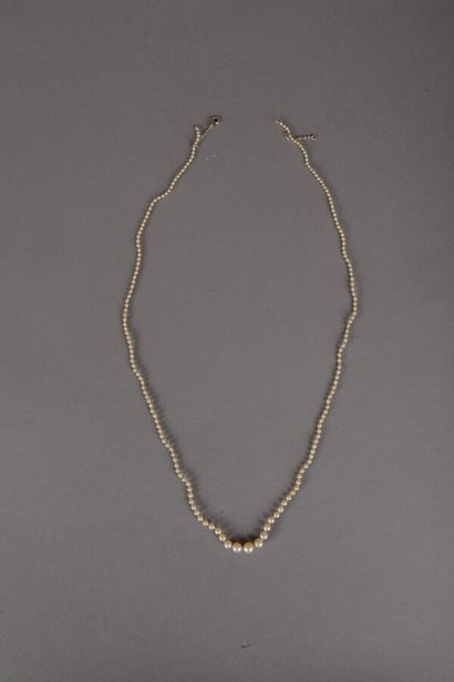 null Necklace of 193 fine pearls in fall of white cream color, diameter of the pearls...