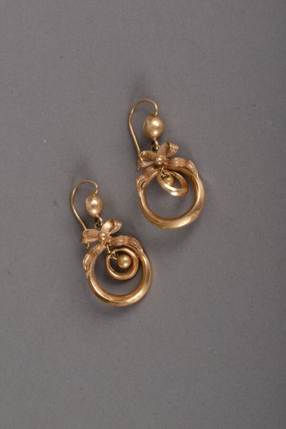 null Paire de pendants d'oreilles en or jaune 750 millièmes de la fin du XIXème siècle...