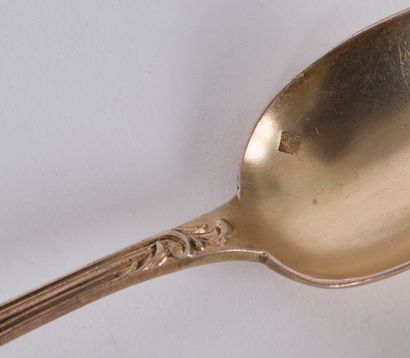 null 
Set of 25 small silver and gilt metal spoons: 12 with ribbons and nets decoration...