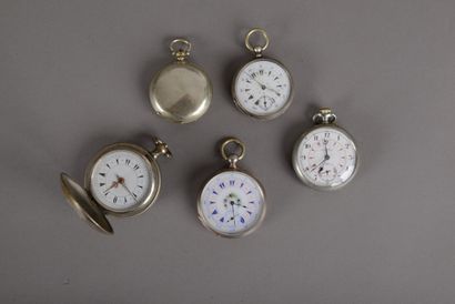 null Cinq montres de poches en métal argenté pour le marché turc : dont deux savonnettes,...