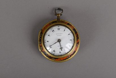 null Gilt brass pocket watch for the Turkish market, double tortoiseshell case, white...