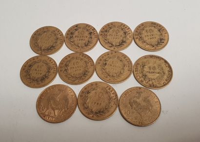 null 11 monnaies or 10 Francs - Napoléon III ou au Coq (1857, 1865, 1851, 1864, 1862,...