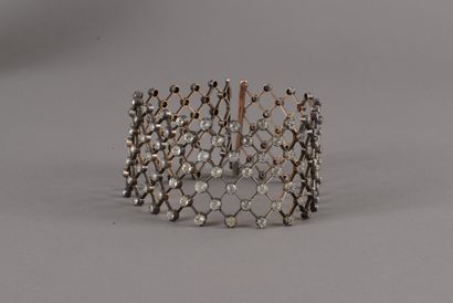 null Gold and silver dog collar with seven rows of Rhinestones, clasp paved with...