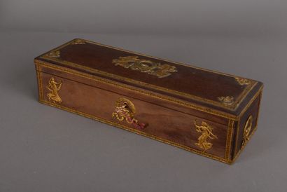 null Beautiful mahogany glove box, brass applied decoration of antique women dancing...