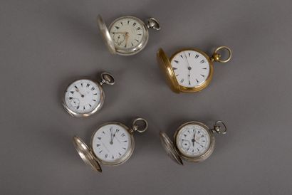 null Five pocket watches for the Turkish market: one in gold plated soap, one in...